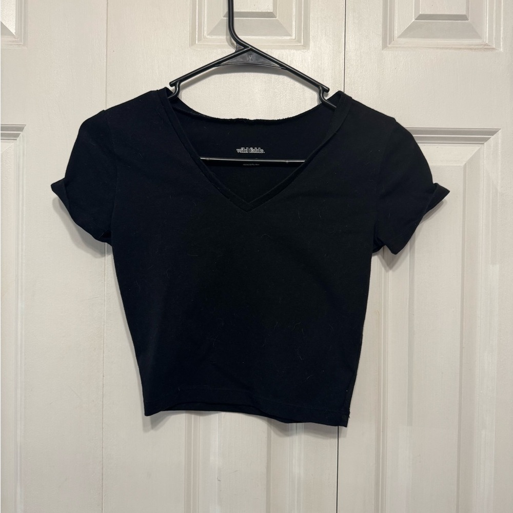 Black V-Neck Women's Crop Top